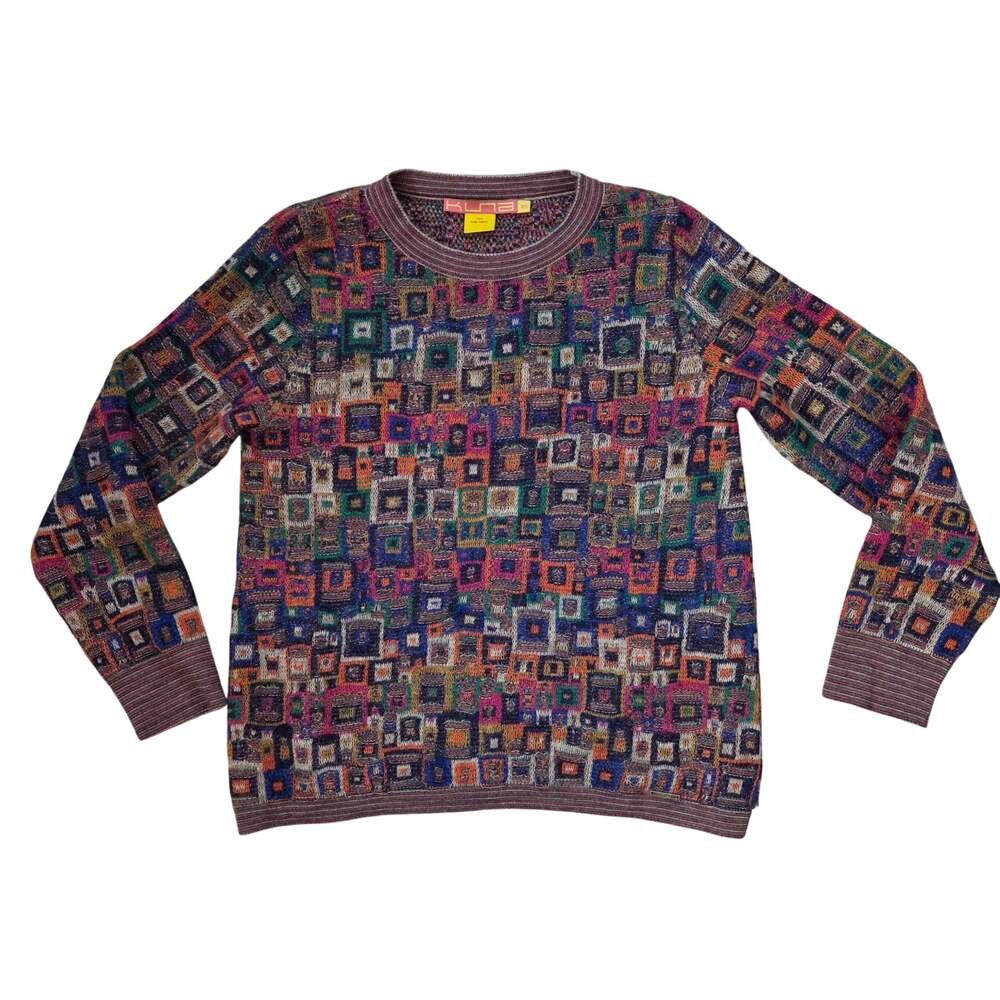 Vibrant Kuna Luxury Baby Alpaca Patchwork Sweater Geometric Colorful Modern XS